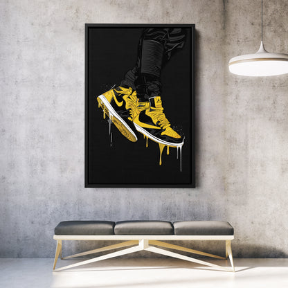Air Jordan 1 Mid Black Yellow Canvas Print | Sneakerhead Wall Art