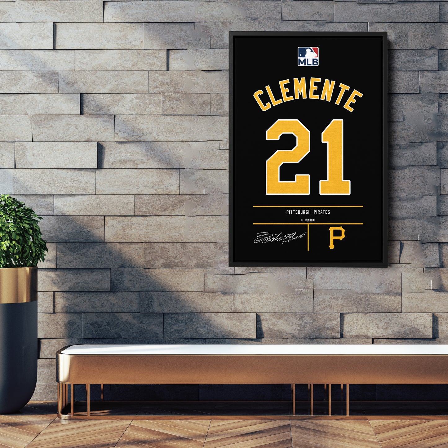 Roberto Clemente Pittsburgh Pirates Black Jersey Canvas Wall Art