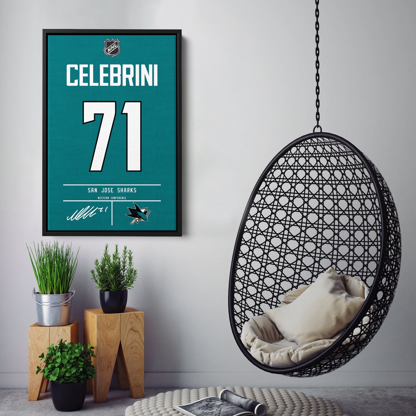 Macklin Celebrini Sharks Jersey Canvas Print | Wall Art Decor