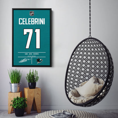 Macklin Celebrini Sharks Jersey Canvas Print | Wall Art Decor
