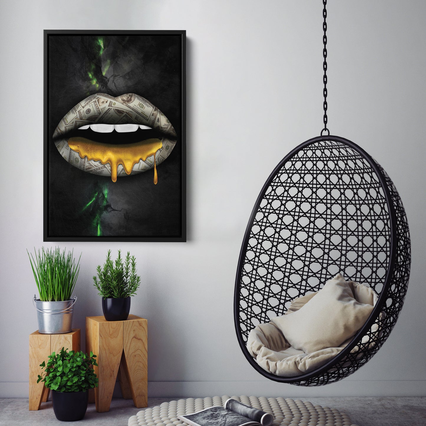 Gold Lips Dollar Canvas Print | Luxury Wall Art Decor
