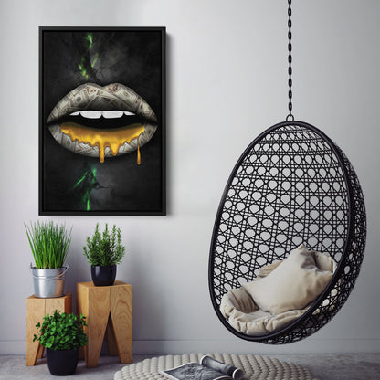 Gold Lips Dollar Canvas Print | Luxury Wall Art Decor