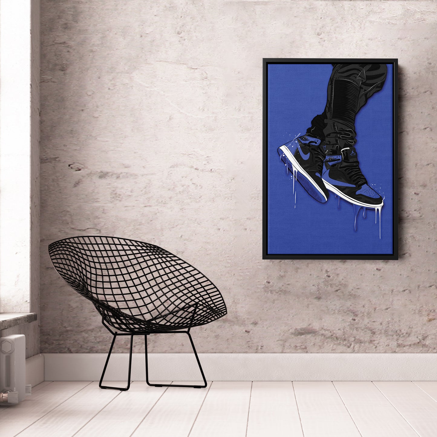 Air Jordan 1 Mid Blue Black Canvas Print | Sneakerhead Wall Art