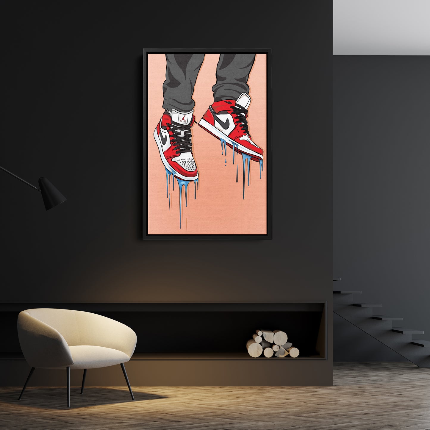 Air Jordan 1 Mid Classic Poster Painting Canvas Print  Sneakerhead Wall Art
