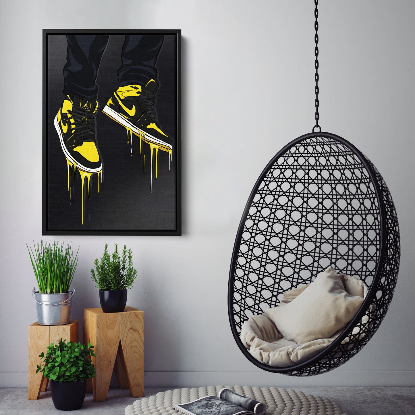 Air Jordan 1 Mid Black Yellow Poster Canvas Print | Sneakerhead Wall Art