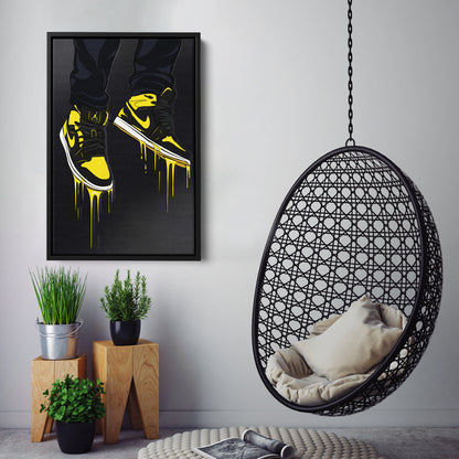 Air Jordan 1 Mid Black Yellow Poster Canvas Print | Sneakerhead Wall Art