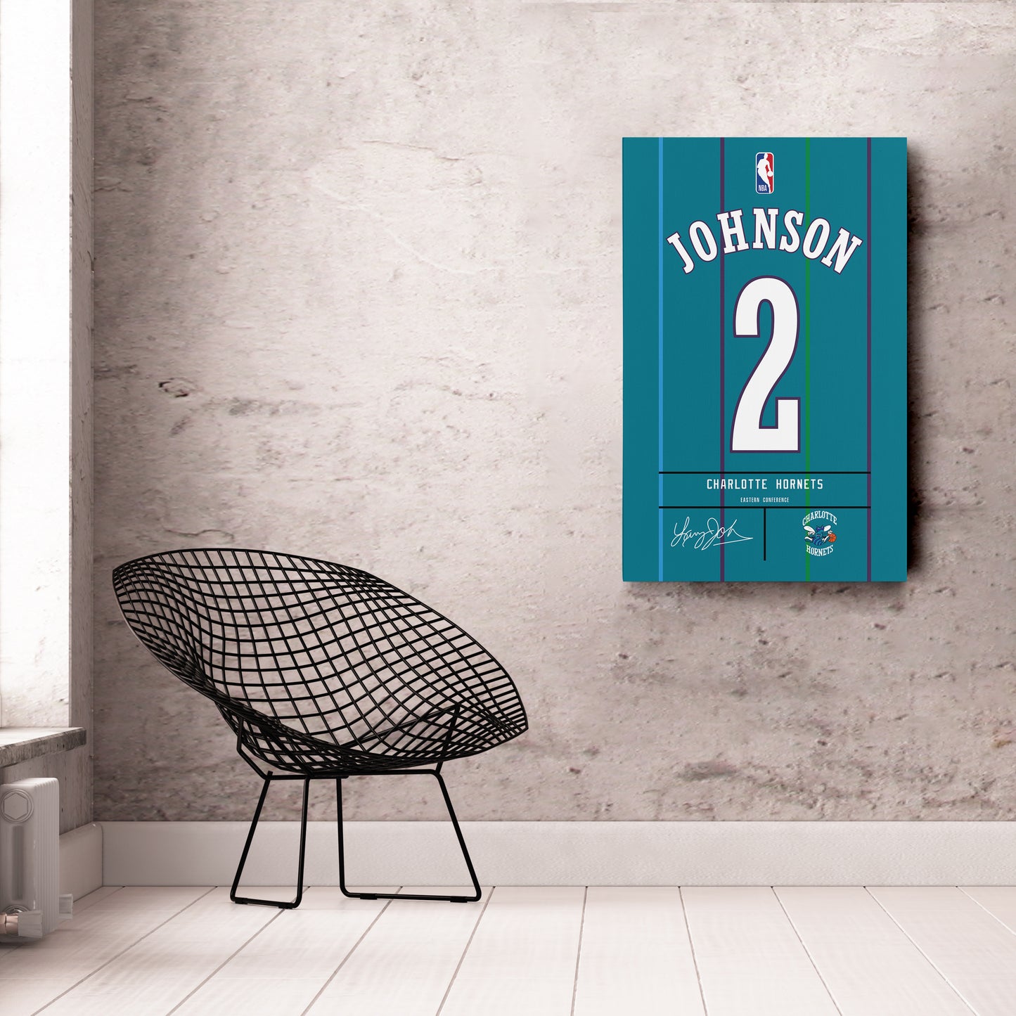 Larry Johnson Charlotte Hornets Jersey Canvas Wall Art
