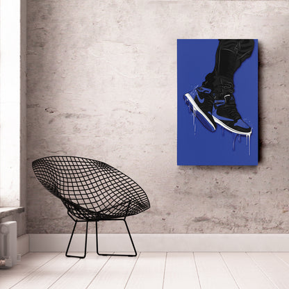 Air Jordan 1 Mid Blue Black Canvas Print | Sneakerhead Wall Art