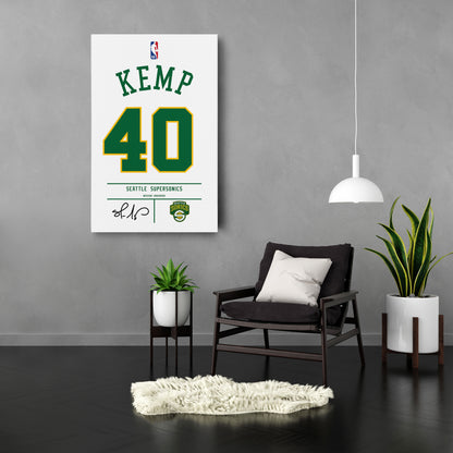 Shawn Kemp Seattle SuperSonics Jersey Canvas Wall Art