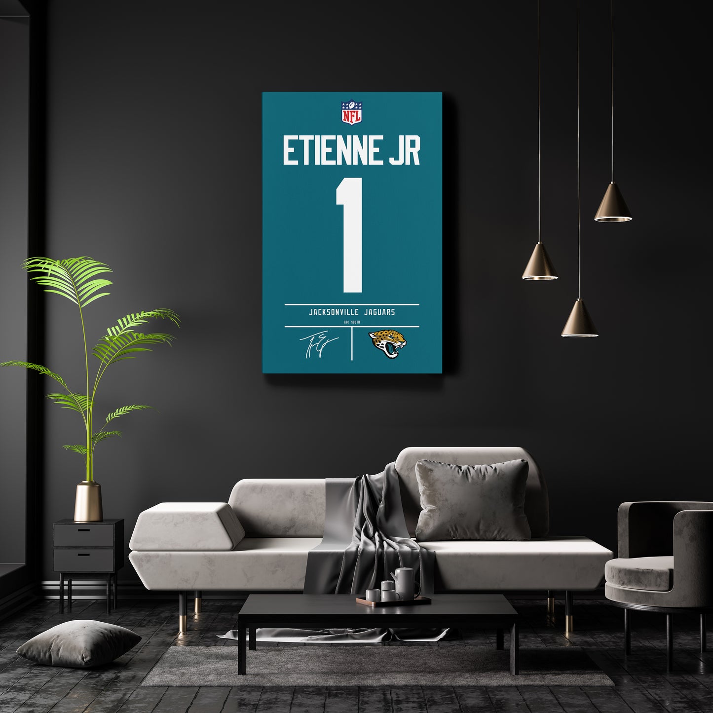 Travis Etienne Jaguars Jersey Canvas Print | Wall Art Decor