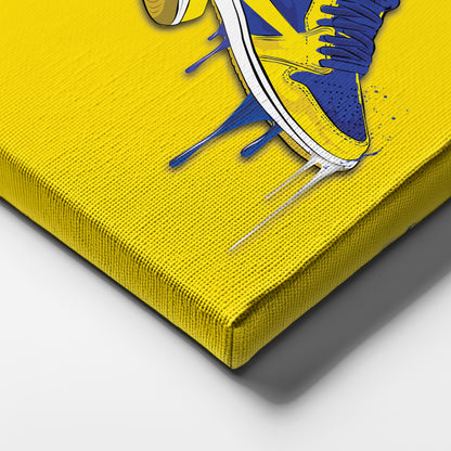 Air Jordan 1 Mid Blue Yellow Canvas Print | Sneakerhead Wall Art