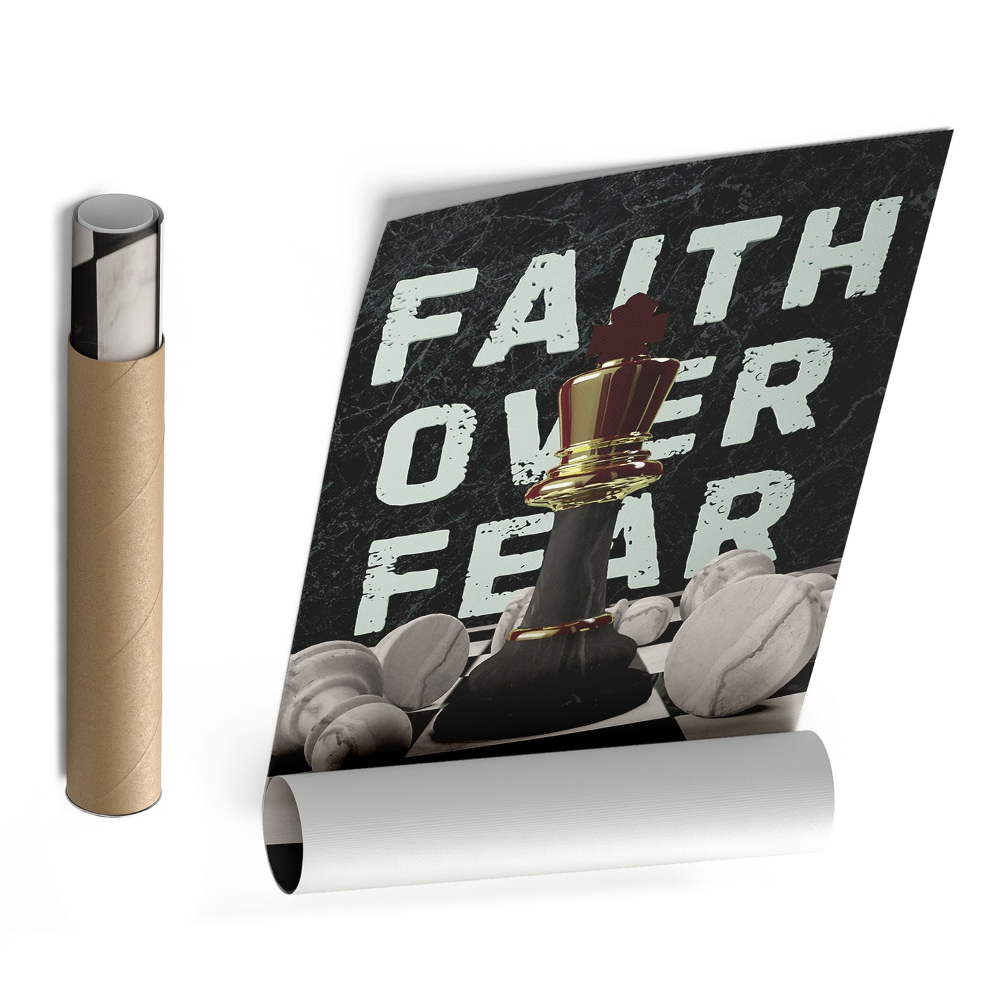 Faith Over Fear Chess Canvas Print | Inspirational Strategy Wall Art