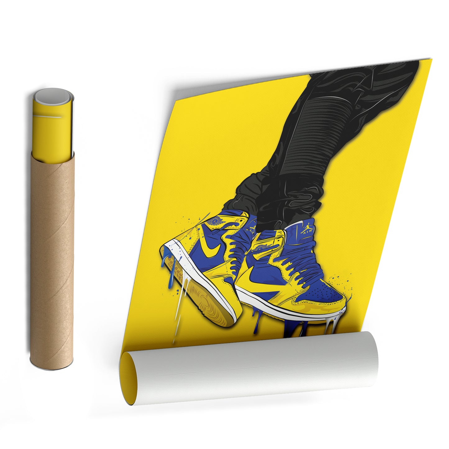 Air Jordan 1 Mid Blue Yellow Canvas Print | Sneakerhead Wall Art