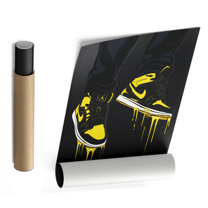 Air Jordan 1 Mid Black Yellow Poster Canvas Print | Sneakerhead Wall Art