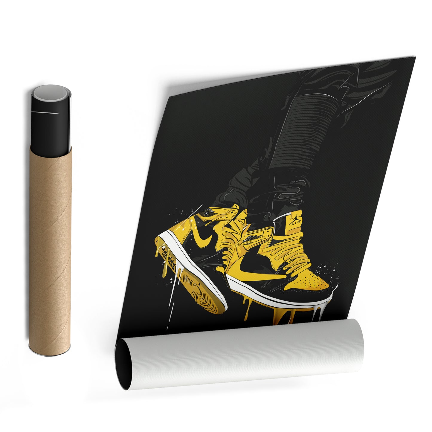 Air Jordan 1 Mid Black Yellow Canvas Print | Sneakerhead Wall Art