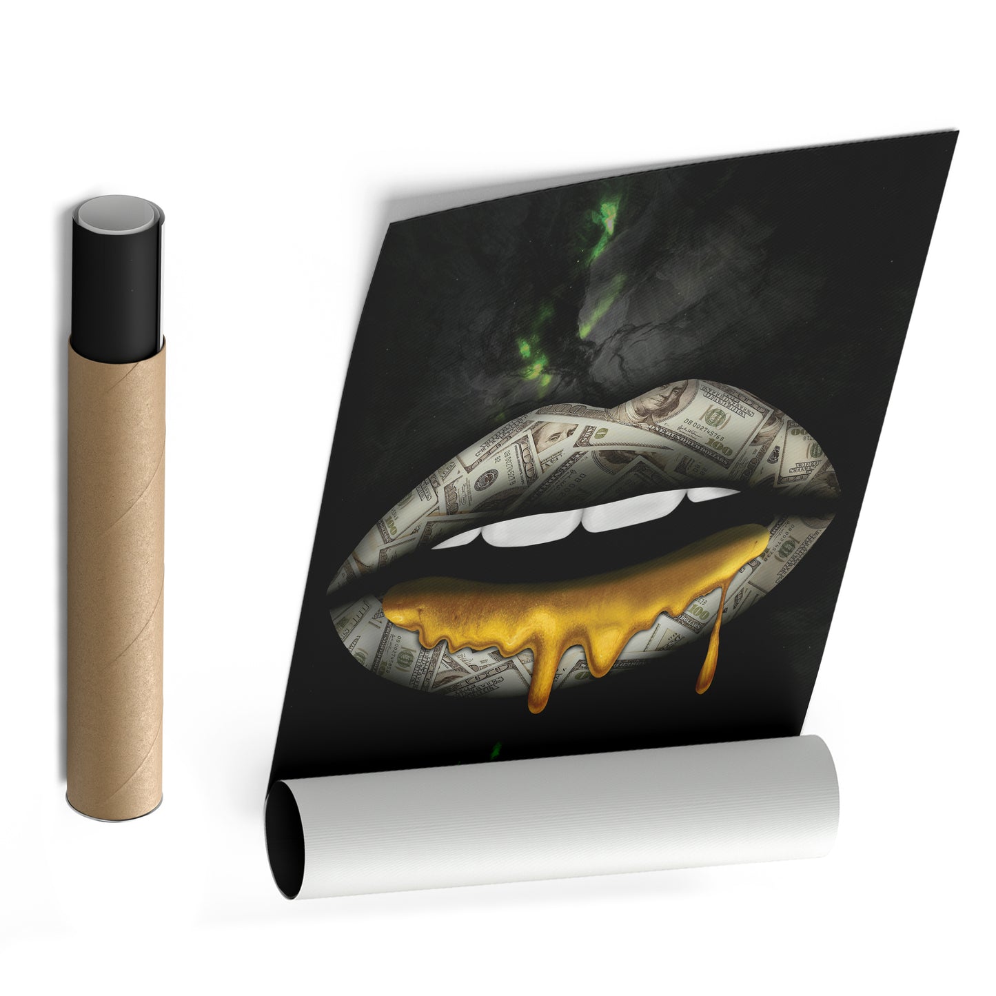 Gold Lips Dollar Canvas Print | Luxury Wall Art Decor