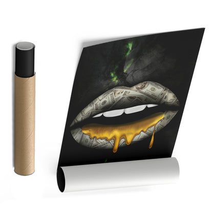 Gold Lips Dollar Canvas Print | Luxury Wall Art Decor