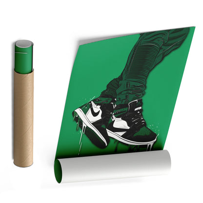 Air Jordan 1 Mid Green White Black Canvas Print | Sneakerhead Wall Art