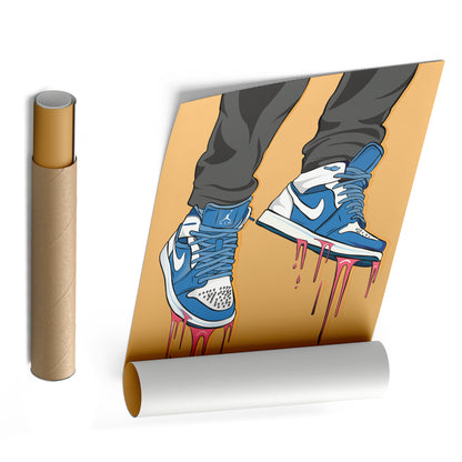 Air Jordan 1 Mid Blue White Canvas Print | Sneakerhead Wall Art