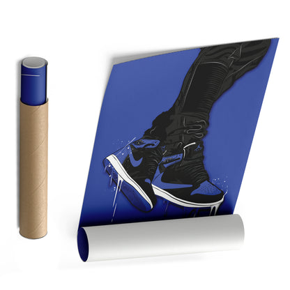 Air Jordan 1 Mid Blue Black Canvas Print | Sneakerhead Wall Art